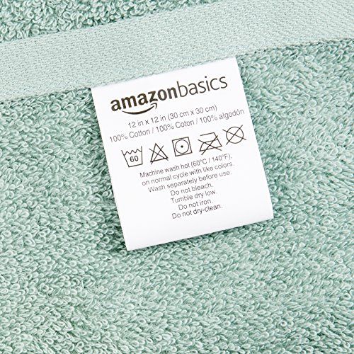 Amazon Basics Fast Drying, Extra Absorbent, Terry Cotton Washcloths, Pack of 24, Seafoam Green, Ice Blue, White, 12" x 12"