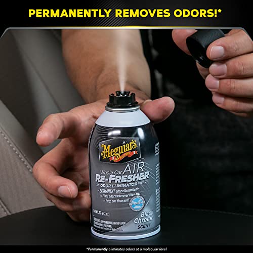 Meguiar's Whole Car Air Refresher, Odor Eliminator Spray Eliminates Strong Vehicle Odors, Black Chrome Scent – 2 Oz Spray Bottle