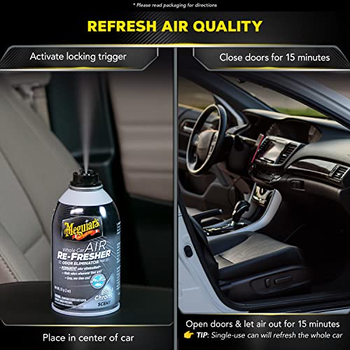 Meguiar's Whole Car Air Refresher, Odor Eliminator Spray Eliminates Strong Vehicle Odors, Black Chrome Scent – 2 Oz Spray Bottle