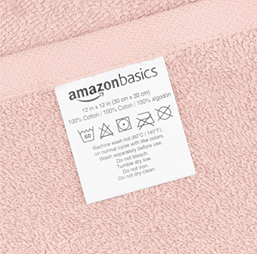 Amazon Basics Fast Drying, Extra Absorbent, Terry Cotton Washcloths - Pack of 24, Petal Pink, 12 x 12-Inch
