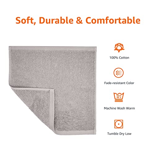 Amazon Basics Fast Drying, Extra Absorbent, Terry Cotton Washcloths - Pack of 24, Gray, 12 x 12-Inch