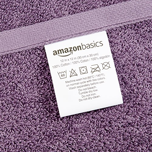 Amazon Basics Fast Drying, Extra Absorbent, Terry Cotton Washcloth, Pack of 24, Petal Pink, Lavender, White, 12" x 12"