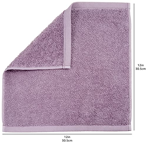 Amazon Basics Fast Drying, Extra Absorbent, Terry Cotton Washcloth, Pack of 24, Petal Pink, Lavender, White, 12" x 12"