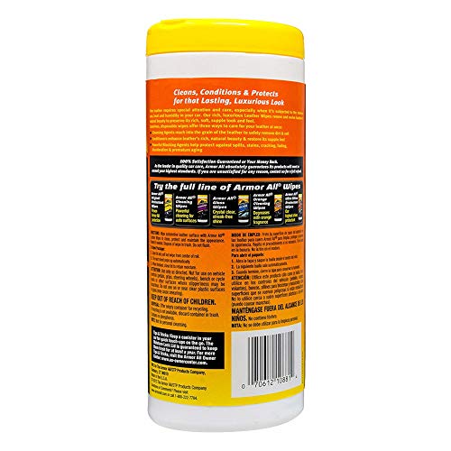 Armor All 10881 Interior Cleaner Car Leather Wipes by , For Cleaning Cars, Trucks and Motorcycles, 20 Count