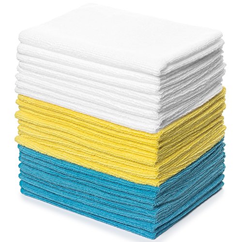 Zeppoli Reusable Microfiber Cleaning Cloth Set - 12 x 16 Inches Microfiber Cloth - 24 Pack Washcloth, Auto Detailing Supplies – Cleaning Rags, Works Great with Windex