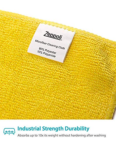 Zeppoli Reusable Microfiber Cleaning Cloth Set - 12 x 16 Inches Microfiber Cloth - 24 Pack Washcloth, Auto Detailing Supplies – Cleaning Rags, Works Great with Windex