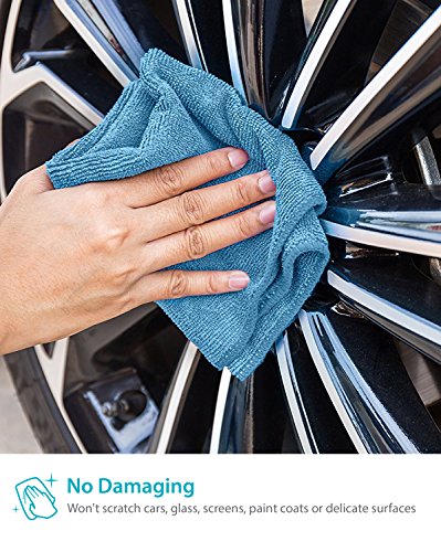 Zeppoli Reusable Microfiber Cleaning Cloth Set - 12 x 16 Inches Microfiber Cloth - 24 Pack Washcloth, Auto Detailing Supplies – Cleaning Rags, Works Great with Windex