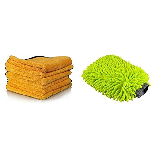 Chemical Guys MIC_493 Chenille Microfiber Premium Scratch-Free Wash Mitt and MIC_507_06 Professional Grade Premium Microfiber Towel, Gold (16 in. x 24 in.) (Pack of 6)