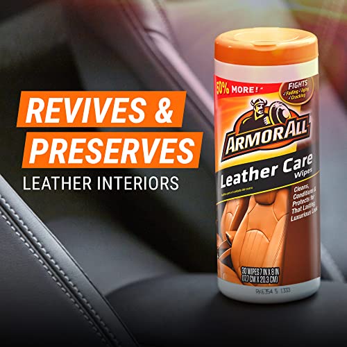 Armor All Car Interior Cleaner Leather Wipes - Cleaning for Cars & Truck & Motorcycle, 20 Count (Pack of 6), 10881