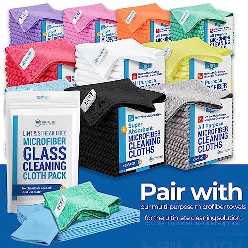 Microfiber Glass Cleaning Cloths - 8 Pack | Lint Free - Streak Free | Quickly and Easily Clean Windows & Mirrors Without Chemicals