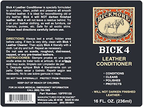 Bick 4 Leather Conditioner and Leather Cleaner 16 oz - Will Not Darken Leather - for Automotive Interiors, Colored and Natural Leather Apparel, Furniture, Jackets, Shoes, Bags & All Other Accessories