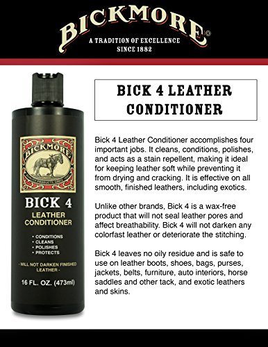 Bick 4 Leather Conditioner and Leather Cleaner 16 oz - Will Not Darken Leather - for Automotive Interiors, Colored and Natural Leather Apparel, Furniture, Jackets, Shoes, Bags & All Other Accessories
