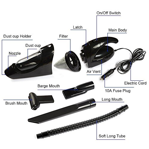 Onshowy Car Vacuum Cleaner, Black12V,80W 3 in 1 Multifunctional Cyclonic Dry Auto Vacuum Cleaner Handheld Vacuum Cleaner Dust Buster Hand Vacuum with 13.2-Foot (4M) Power Cord