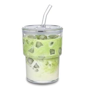 MINGHYZYA 13oz Reusable Glass Tumbler with Straw