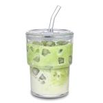 MINGHYZYA 13oz Reusable Glass Tumbler with Straw