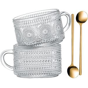 Gezzeny Vintage Glass Coffee Mugs Set of 2