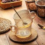 Vintage Glass Coffee Mugs with Spoon - Set of 2