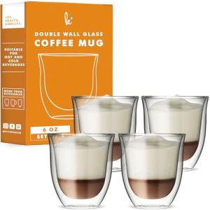 Kitchables Double Walled Glass Coffee Mugs - Set of 4