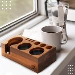 Acacia Wood Espresso Tamping Station and Holder