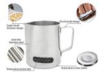 KNC Stainless Steel Milk Frothing Pitcher ,Coffee Frothing Pitcher,Espresso Steaming Frothing Cup With Integrated Thermometer Latte Cappuccino Art , Fest Family office Barista Milk Jug Cup