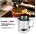 KNC Stainless Steel Milk Frothing Pitcher ,Coffee Frothing Pitcher,Espresso Steaming Frothing Cup With Integrated Thermometer Latte Cappuccino Art , Fest Family office Barista Milk Jug Cup