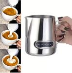 KNC Stainless Steel Milk Frothing Pitcher ,Coffee Frothing Pitcher,Espresso Steaming Frothing Cup With Integrated Thermometer Latte Cappuccino Art , Fest Family office Barista Milk Jug Cup