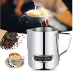 KNC Stainless Steel Milk Frothing Pitcher ,Coffee Frothing Pitcher,Espresso Steaming Frothing Cup With Integrated Thermometer Latte Cappuccino Art , Fest Family office Barista Milk Jug Cup