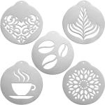 Stainless Steel Coffee Stencil Set, 5 Pieces, Latte Art Templates for Cappuccino, Cake and Cupcake Decorating