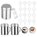 19 Pieces Coffee Decoration Stencils Latte Art Template Coffee Mold Tool with 3 Stainless Steel Shaker and 16 Pieces Stencils Latte Art for Cake Cookie Decorating Oatmeal Cappuccino Hot Chocolate