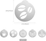 Stainless Steel Coffee Stencil Set, 5 Pieces, Latte Art Templates for Cappuccino, Cake and Cupcake Decorating