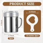 19 Pieces Coffee Decoration Stencils Latte Art Template Coffee Mold Tool with 3 Stainless Steel Shaker and 16 Pieces Stencils Latte Art for Cake Cookie Decorating Oatmeal Cappuccino Hot Chocolate