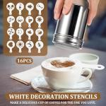 19 Pieces Coffee Decoration Stencils Latte Art Template Coffee Mold Tool with 3 Stainless Steel Shaker and 16 Pieces Stencils Latte Art for Cake Cookie Decorating Oatmeal Cappuccino Hot Chocolate