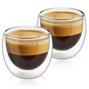 ComSaf Double Walled Espresso Cups 3 oz, Glass Espresso Shot Cup Set of 2, Small Coffee Mugs for Ristretto, Lungo, Machiato, Ideal Gift for Chrismas, Brithday