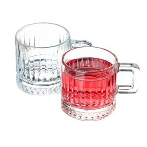 the mask el turko Glass Coffee Cups, Coffee Latte Glasses, Glass Clear Coffee Mugs with Handles, Tea and Cappuccino Cup Set, Ribbed Glassware (2 Pcs (6.5oz))