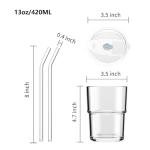 MINGHYZYA 13oz Glass Tumbler with Straw and Lid Sealed, Carry On Reusable Iced Coffee Cups,Thick Wall Glass Coffee Drinking Glassware Cups