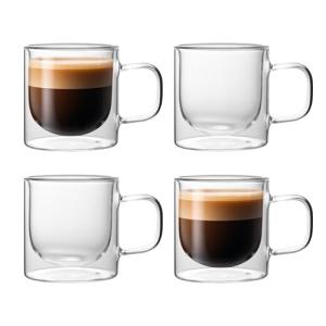 NIRA.Z 4 Pack Double Walled Glass Coffee Mugs with Handle 12 OZ Clear Borosilicate Glass Insulated Glass Coffee Cups for Hot Cold Beverages, Cappuccino, Latte, and Tea Bags, Espresso Accessories