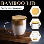 PARACITY Glass Coffee Mugs Set of 2 with Bamboo Lid/Spoon, Double Wall Insulated Clear Tea Cups 12 OZ with Hand for Cappuccino/Latte/Coffee, Borosilicate Glassware for Kitchen/Travel