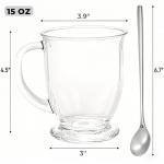 YIMITEE 6 Pack Glass Coffee Mugs with 6 Spoons, 15 OZ Clear Drinking Glasses with Handle, Large Espresso Cup, Hot Cold Beverage Glassware Set for Water, Tea, Cappuccino, Latte, Juice, Cocoa, Milk