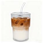 MINGHYZYA 13oz Glass Tumbler with Straw and Lid Sealed, Carry On Reusable Iced Coffee Cups,Thick Wall Glass Coffee Drinking Glassware Cups