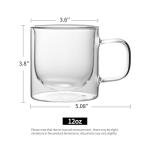 NIRA.Z 4 Pack Double Walled Glass Coffee Mugs with Handle 12 OZ Clear Borosilicate Glass Insulated Glass Coffee Cups for Hot Cold Beverages, Cappuccino, Latte, and Tea Bags, Espresso Accessories
