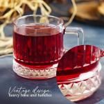 the mask el turko Glass Coffee Cups, Coffee Latte Glasses, Glass Clear Coffee Mugs with Handles, Tea and Cappuccino Cup Set, Ribbed Glassware (2 Pcs (6.5oz))