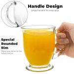 YIMITEE 6 Pack Glass Coffee Mugs with 6 Spoons, 15 OZ Clear Drinking Glasses with Handle, Large Espresso Cup, Hot Cold Beverage Glassware Set for Water, Tea, Cappuccino, Latte, Juice, Cocoa, Milk