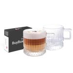 the mask el turko Glass Coffee Cups, Coffee Latte Glasses, Glass Clear Coffee Mugs with Handles, Tea and Cappuccino Cup Set, Ribbed Glassware (2 Pcs (6.5oz))