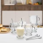 YIMITEE 6 Pack Glass Coffee Mugs with 6 Spoons, 15 OZ Clear Drinking Glasses with Handle, Large Espresso Cup, Hot Cold Beverage Glassware Set for Water, Tea, Cappuccino, Latte, Juice, Cocoa, Milk