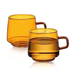 Joeyan Amber Glass Stackable Coffee Mugs Set
