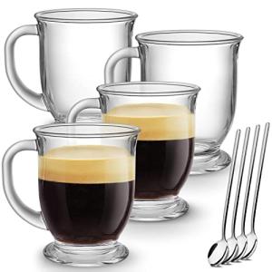 Mfacoy Set of 4 Clear Glass Coffee Mugs