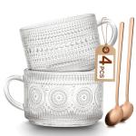 Vintage Glass Coffee Mugs Set of 2, 14 oz