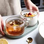 Vintage Glass Coffee Mugs Set of 2, 14 oz