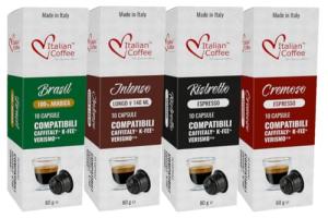 ITALIAN COFFEE FOR ESPRESSO LOVERS Italian Coffee capsules compatible with Verismo, CBTL, Caffitaly, K-fee systems (Sampler, 4 flavors, 40 pods tot., No decaf)