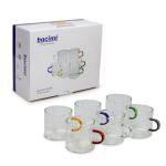 Bacimi® Clear Espresso Cups with Colorful Handles - Set of 6